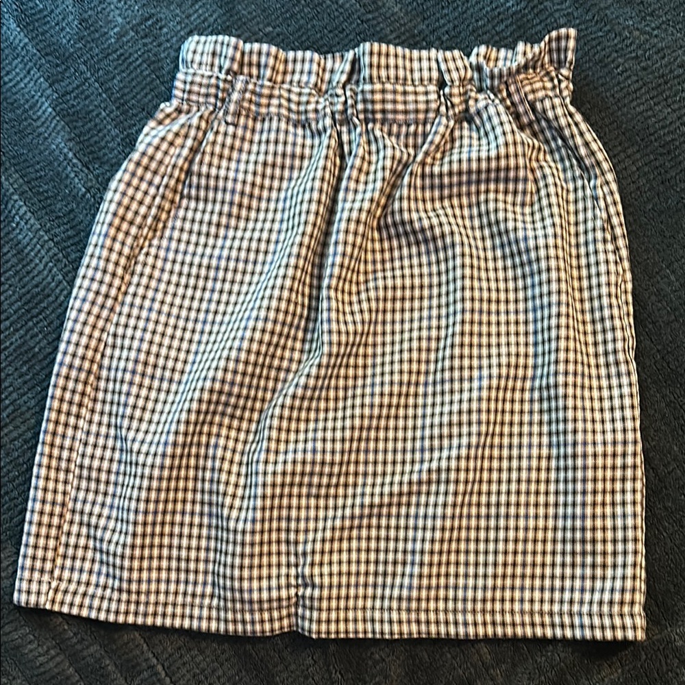 BB Dakota by Steve Madden Taupe Multi Plaid Paperbag Waist Mini Skirt